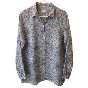 J. Jill Love Linen Paisley Button Down Collared Essential Shirt